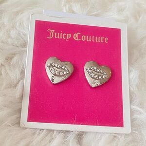 Juicy Couture Silver Heart Earrings with Crystal Accents NWT